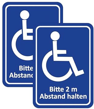 2pcs 14cm x 10cm BBehinderten Aufkleber – Rollstuhlfahrer Hinweis Sticker fürs Auto – Bitte 2m Abstand Halten – Rangierabstand Warnhinweis – Wetterfestes Autoaufkleber Schild
