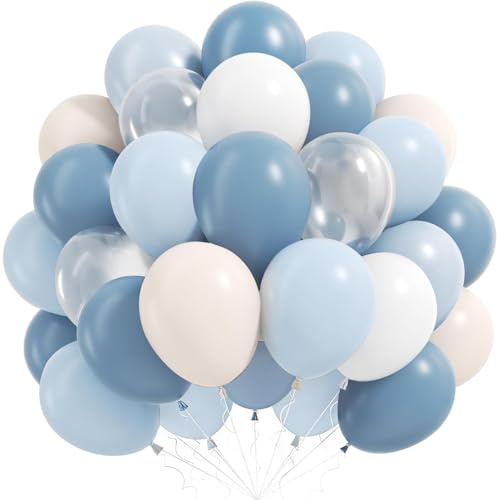 Luftballons Geburtstag Staubiges Blau Weiß, 60 Stück Ballons Staubig Blau | Helium Ballons Blau Transparent und Weiß, Bläulich Party Deko Für Babyparty Baby Shower Geburtstag Hochzeit Jubiläum, Taufe