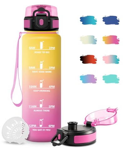 JAPORIA Bouteille Sport 500ml, Gourde Motivation sans BPA, Gourdes avec Marqueur de Temps, Bouteille d'eau Idéale pour Randonnée, Bureau, l'école