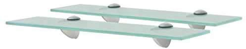 Fisinber 2 Glas-Wandregale 40×10 cm 8 mm, 10 kg, Zink-Klemmbügel, transparent, Wohn- & Badezimmer