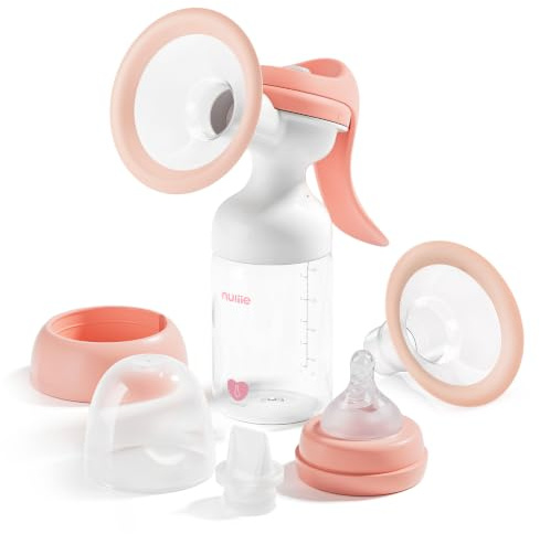 Nuliie 8010Manual Breast Pump, Adjustable Suction with Temperature-Indicating Bottle, 6oz Wide-Neck Bottle, Narrow-Neck Adapter, Hand Pump Breastmilk with Flanges, BPA-Free, Heat Resistant