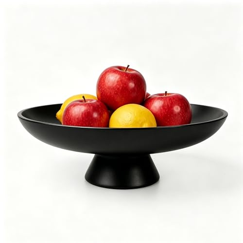 BEYLAB Minimalist Concrete Pedestal Bowl - Modern Smooth Table Centerpiece & Large Fruit Display | Luxury Decorative Tray, Entryway Key Bowl, Housewarming Gift (Black, Pedestal Bowl)
