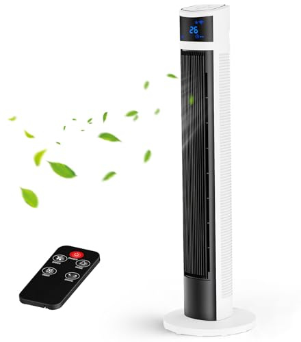 Ventilatore a Torre Silenzioso, Ventilatore a Colonna con Telecomando e Oscillazione 80°, 3 Velocità, 3 Modalità, Timer 12H, Display LED, Ventilatore Verticale per Camera da Letto Soggiorno e Ufficio