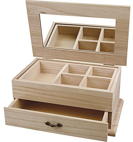 Creativ Schmuckkästchen aus Holz, zum Präsentieren, mit anhebbarem Spiegel und herausnehmbarem Fach, einteilig
