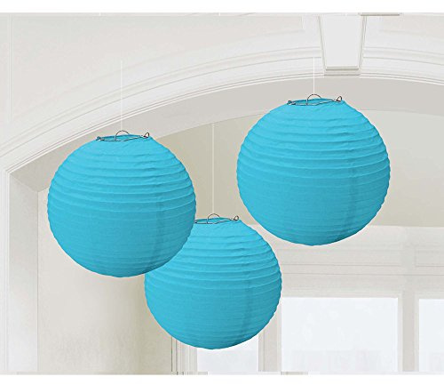 Amscan 24055-54-55 - Lampions, 3 Stück, Caribbean Blue, Papier, Durchmesser 20,4 cm, Hängedekoration