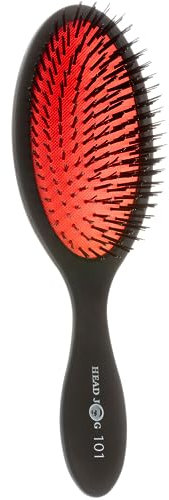 Head Jog 101 Bristle Paddle Brush. Red & Black Nylon Cushion Brush For Blow Drying, Detangling & Straightening. Ideal For Long, Thick, Wavy Hair & Extensions. Anti Static Hair Brush For All Hair.
