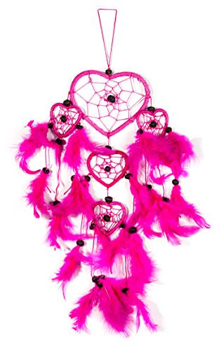 45cm x 9cm Neon Pink Dreamcatcher Herz Traumfänger Pinke Federn Deko
