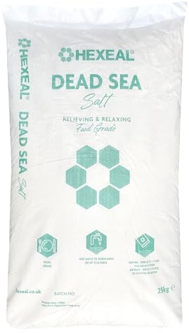 Hexeal Dead Sea Salt 25kg – 25kg Bag of Food Grade Coarse Dead Sea Salt for Soothing Baths, Beauty & Cosmetics – 100% Natural Salts for Bathing & Relaxation