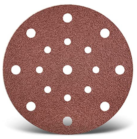MENZER Red Dischi abrasivi velcrati, 150 mm, 17 fori, p. Levigatrici rotorbitali, Corindone normale (50 Pz.) G120