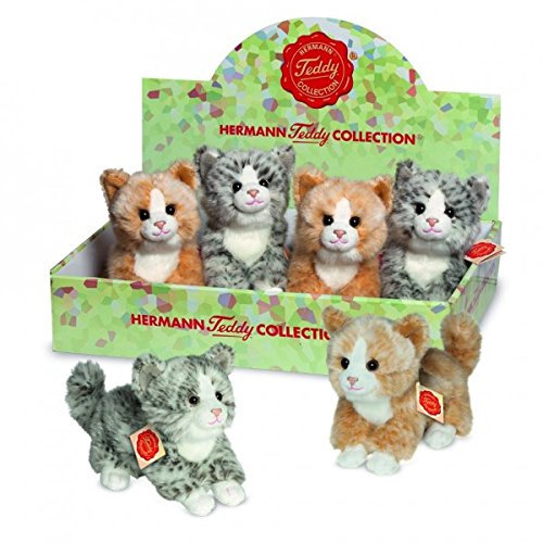 Teddy Hermann 91818 Katze 2-farb.sort.18 cm im Display, Kuscheltier, Plüschtier mit recycelter Füllung