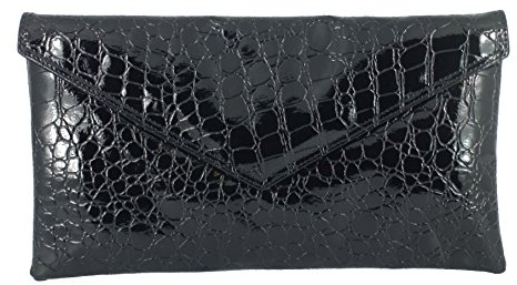 LONI Neat Umschlag patent Kroko Clutch Bag schwarz