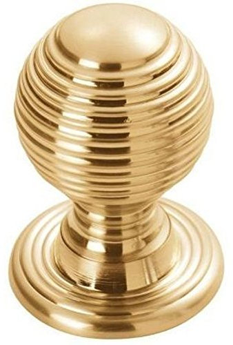 Fingertip Design Solid Queen Anne Reeded/Beehive Cabinet Cupboard Knob - Polished Brass (35mm Knob / 38mm Rose)