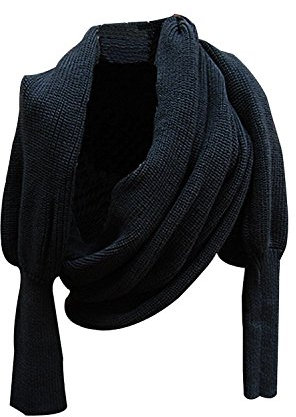 TININNA Winter Warm Gestrickt Strick Schals Strickschals Cape Schal Stola mit Ärmeln schwarz EINWEG Verpackung