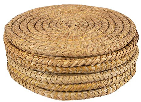 Argon Tableware Round Placemats - 30cm - Pack of 6 - Woven Palm Leaf Serving Dish Trays Cake Boards for Appetizers, Lunch, Mains, Parties, Food Presentation