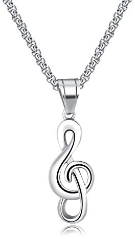 bigsoho Edelstahl Halskette Kette Anhänger Musik Notenschlüssel Damen Herren Schmuck Geschenk
