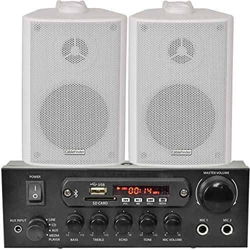 110W Bluetooth Amplifier/Amp & 2x White 60W Wall Speakers – Compact/Mini Wireless HiFi & TV Background Audio System – Perfect for Kitchens, Bedrooms, Parties, Movies & Home Cinema Players