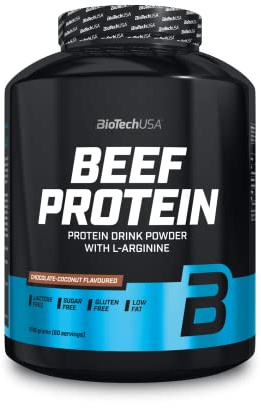 BioTechUSA Beef Protein | Hydrolyzed Beef Protein Peptides | 87% Protein Content | Added L-Glutamine & L-Arginine | No Added Creatine | Sugar Free, Low Fat | 1816g, Chocolate-Coconut