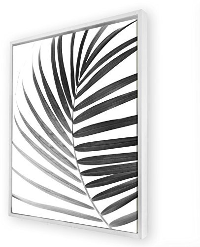 Schattenfugenrahmen Set Hamburg Weiß (matt) mit Keilrahmen Leinwand Bild Druck Motiv: Palmenblatt 2 70x100cm