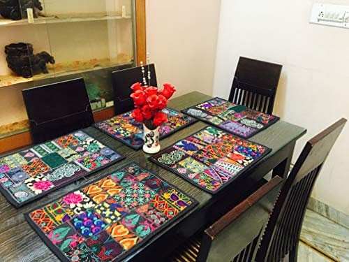indischen handgefertigt Patchwork Esstisch Baumwolle Tischsets, Tischläufer, Tischdecke, Küche & Tisch Linens, Schreibtisch Tisch Pads, handgefertigt Platzdeckchen Schwarz