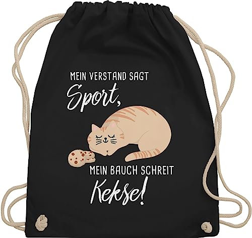 Turnbeutel Rucksack - Sprüche Statement - Mein Bauch schreit Kekse! Katze - Unisize - Schwarz - rucksäcke mit katzenmotiven statements cat beutel lustige geschenk weihnachten keks juterucksäcke