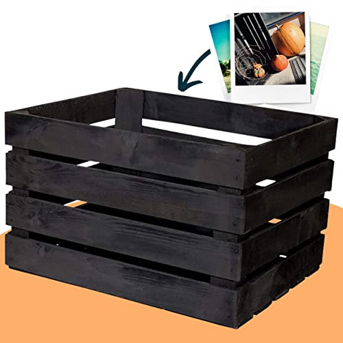 Vinterior Schwarze Obstkisten Weinkiste Wohnzimmer Black Holzkiste Küche Holzkiste Regal 50x40x30cm (3 schwarze Apfelkisten)