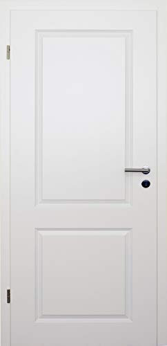 HORI® Zimmertür Komplettset mit Zarge und Türdrücker I Innentür weiß lackiert mit zwei Füllungen I Höhe 198,5 cm I Anschlag, Breite und Wandstärke wählbar I DIN links I 1985 x 610 x 120 mm