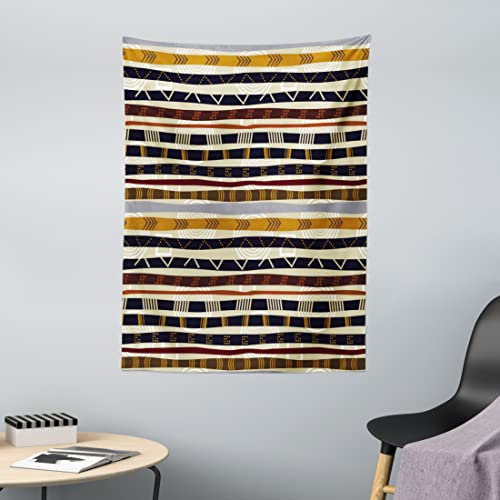 ABAKUHAUS Stammes Wandteppich, Trippy Geometric Figures aus Weiches Mikrofaser Stoff Waschbar ohne Verblassen Digitaldruck, 110 x 150 cm, Schwarz Beige Braun