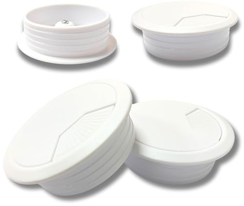 BricoShopping Set 4 Pezzi Passacavo per Scrivania Passafili Passacavi Elettrici pc Computer Foro da mm 60 o 80 Passa Cavo Cavi Fili per MOBILI Ufficio TV Tappo in plastica Tondo Rotondi (Bianco)