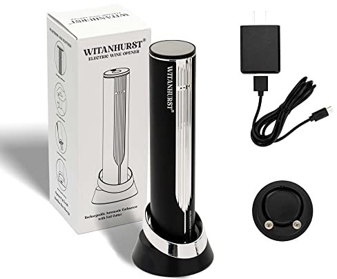 WITANHURST Kit tire-bouchon électrique à piles avec coupe-capsule et support de charge, tire-bouchon rechargeable (argenté)