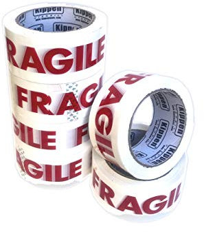KIPPEN 9004W Confezione da 6 Rotoli di Nastro Adesivo per Imballaggi con Scritta Fragile, Bianco/Rosso