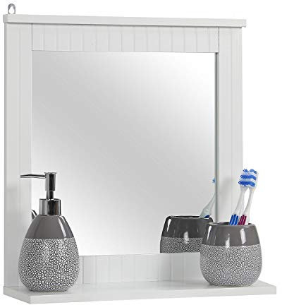 Taylor & Brown Wood Framed Wall-Mounted Mirror, Bathroom Mirror with Shelf, Hanging Vanity Mirror, for the Living Room and Bathroom (White)