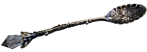 KingbeefLIU Spoon Vintage Flower Carving Tea Coffee Dessert Spoon Long Crystal Handle Dinnerware Green Patina