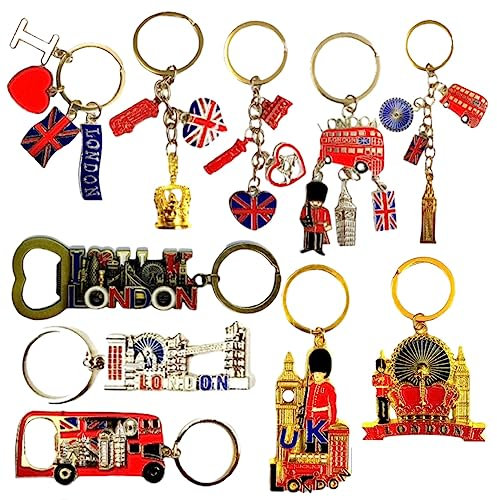 A1 Gifts 10 London Keyrings Great Britain Souvenir Key Rings - England Collectable Charm Keychain UJ UK Bottle Opener Keyring British Souvenirs Gift Metal Keyholder