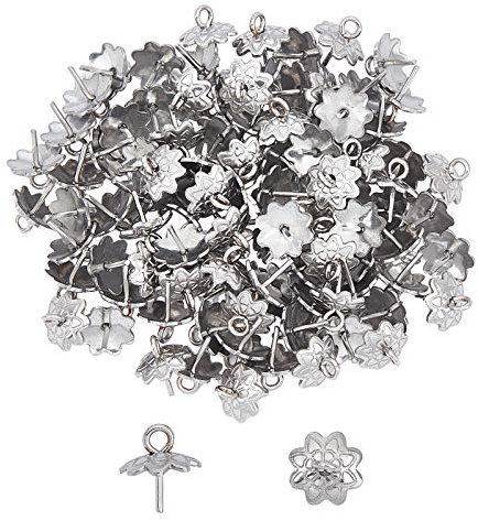 UNICRAFTALE 100 Stück Blume Edelstahl Tasse Perle Peg Bails Stift Anhänger Schraube Augenstifte Verschlüsse Haken 0.6mm Stift Augenschrauben Edelstahl Farbe