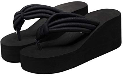 Holibanna Zapatillas de Plataforma de Tacón Alto para Mujer Sandalias de Playa Negras Anudadas Antideslizantes Chanclas para Mujer