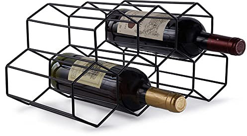 Portabottiglie da banco – 7 portabottiglie per stoccaggio vino, scaffale da vino indipendente per cantina, bar, porta vino da tavolo in metallo con design moderno, supporto portabottiglie per cucina