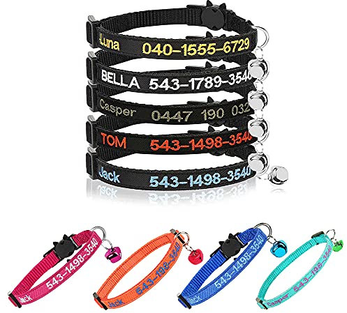 Collar Personalizado para Gatos Separable Con Campana y Hebilla de Liberación de Seguridad - Nombre de Identificación Bordado en el Collar de Gatito