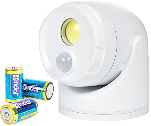 Northpoint LED Batterie Spot Strahler Flutlicht mit Bewegungsmelder und Erdspieß 5000K neutralweiß 450 Lumen integrierter Timer inkl. D-Batterien (Weiss)