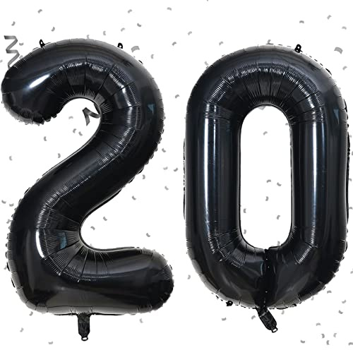 XXL 20. Luftballons Geburtstag Schwarz- Riesen Folienballon in 40 - 101cm Geburtstagsdeko - Ballon Zahl Deko zum Geburtstag - Fliegt mit Helium, Schwarz Zahl 20