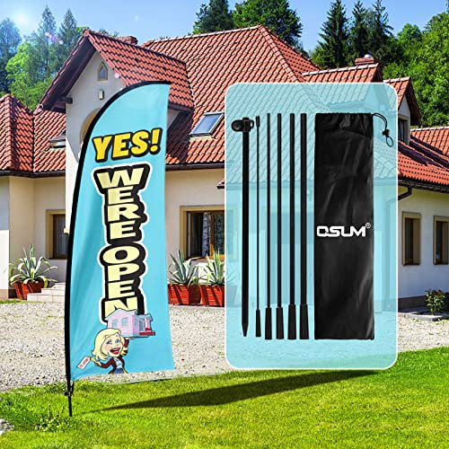 QSUM We Are Open Federflagge, 2,1 m We Are Open Werbung, Swooper-Flagge mit Stangen-Set, Erdspieß, We Are Open Schilder für Unternehmen und Schaufenster