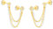 Round CZ Flower Double Piercing Studs Chain Cuff 925 Sterling Silver Earrings for Women Teen Girls Cartilage Tassel Dangle Drop Climber Crawler Cute Fashion Minimalist Jewelry Gifts Birthday (Gold)