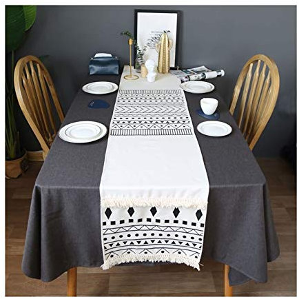 EHOMERY Rico Tischdecken, Tischläufer Weiß Rund Geometrie Tischläufer Cotton 35x160CM