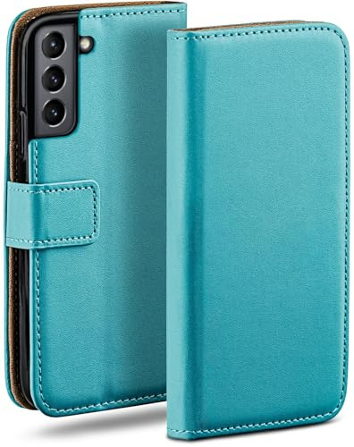 moex für Samsung Galaxy S21 FE 5G Hülle mit Kartenfach, Handyhülle klappbar 360 Grad Schutzhülle, PU Leder Handytasche Samsung Galaxy S21 FE 5G Klapphülle Flip Case, Türkis