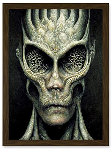 Doppelganger33 LTD Gray Alien Gothic Horror Dark Monochrome Artwork Framed Wall Art Print A4