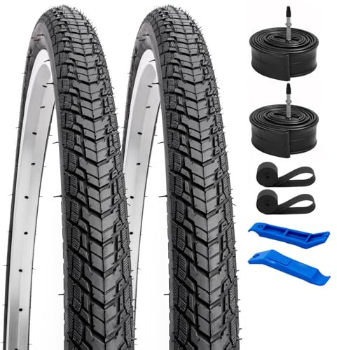 YunSCM 2er-Pack 700C Fahrradreifen 28x1.25 700x32C Mantel 32-622 Plus 2er-Pack 700C Schlauch 700x25/32C FV60mm Presta Valve kompatibel Rennrad 28x1.20 30-622 700x30C 700x32C Reifen und schlauche