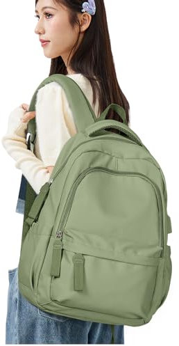 SEAFEW Mochila Portatil Mujer, Mochila Escolar 14 Pulgadas Mochila Impermeable para Ordenador Portátil con Carga USB para la Viajes Universidad Trabajo(Verde claro)