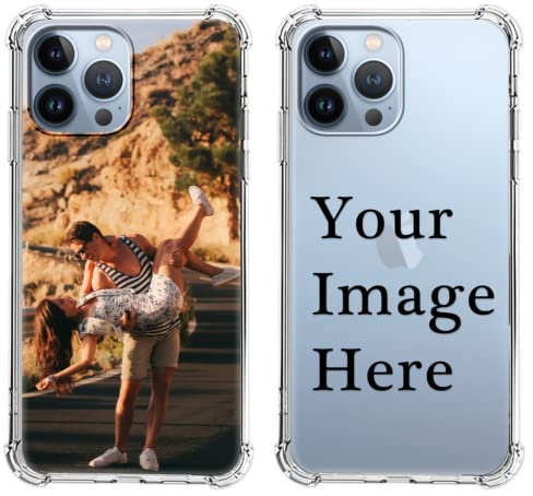 Pnakqil Cover Personalizzata Compatibile con Apple iPhone 13 Pro Max 6,7 Personalizzato con Foto Testi Disegni, Custodia Morbido TPU Silicone Antiurto Trasparente Custom Case per iPhone 13 Pro Max, 1