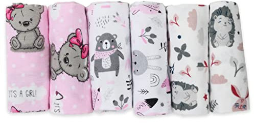 FENSILO Moltontücher, 6er Pack-Flanellwindeln aus 100% Baumwolle-80x80cm,Moltonwindel Spucktücher Baby, Spucktuch Flanell Moltontuch Unisex Jungen oder Mädchen Teddybär it’s a Girl Igel