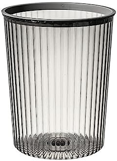 rongweiwang Transparent Trash Can Without Lid Stripe Garbage Bin Cylindrical Plastic Rubbish Bins Large Capacity for Office Container, Gray, S