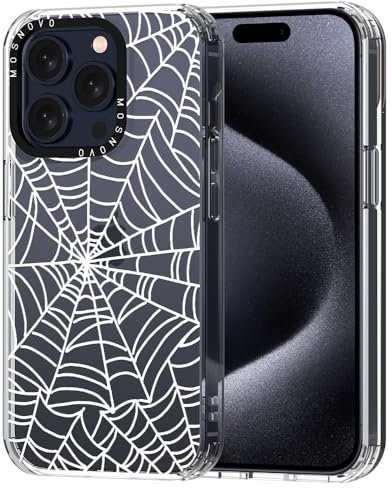 MOSNOVO für iPhone 15 Pro Hülle – Durchsichtige, schlanke, stoßfeste TPU+PC-Handyhülle, [6,6 Fuß Fallschutz/Anti-Abziehen] - Spinnennetz